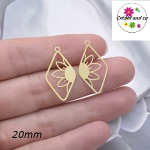 Breloque estampe losange crème et sa fleur de soleil 20mm