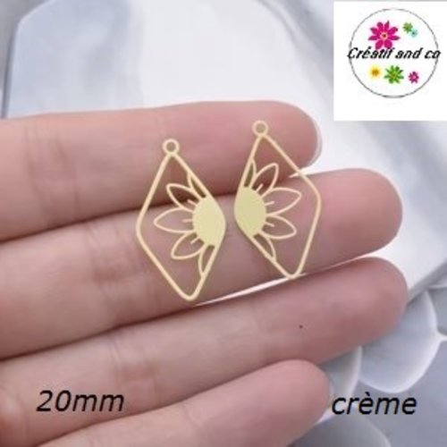 Breloque estampe losange crème et sa fleur de soleil 20mm