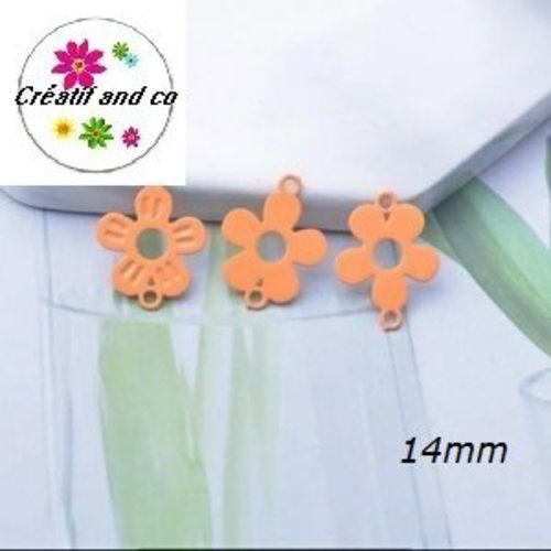 Breloque estampe fleur connecteur orange clair 14mm