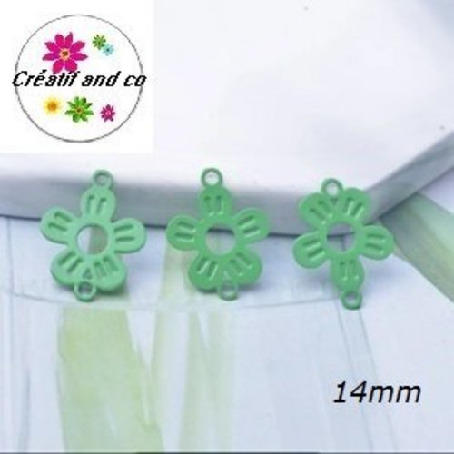 Breloque estampe fleur connecteur vert 14mm