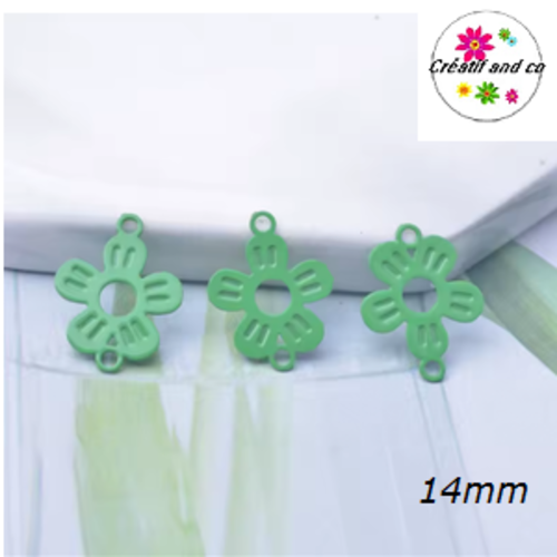 Breloque estampe fleur connecteur verte 14mm