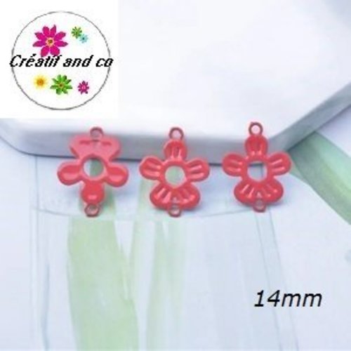 Breloque estampe fleur connecteur rouge 14mm