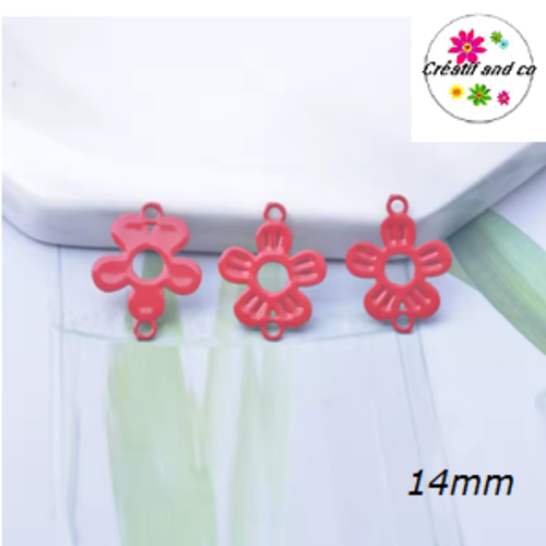 Breloque estampe fleur connecteur rouge 14mm