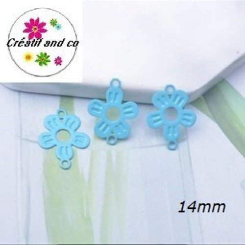 Breloque estampe fleur connecteur turquoise 14mm