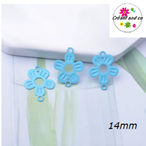 Breloque estampe fleur connecteur turquoise 14mm