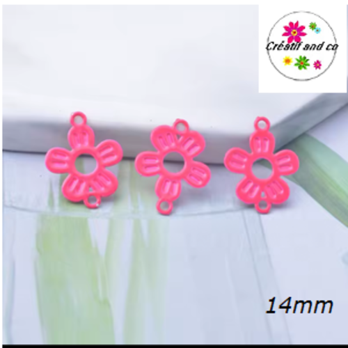 Breloque estampe fleur connecteur rose flashy 14mm