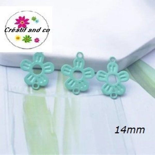 Breloque estampe fleur connecteur vert paon 14mm