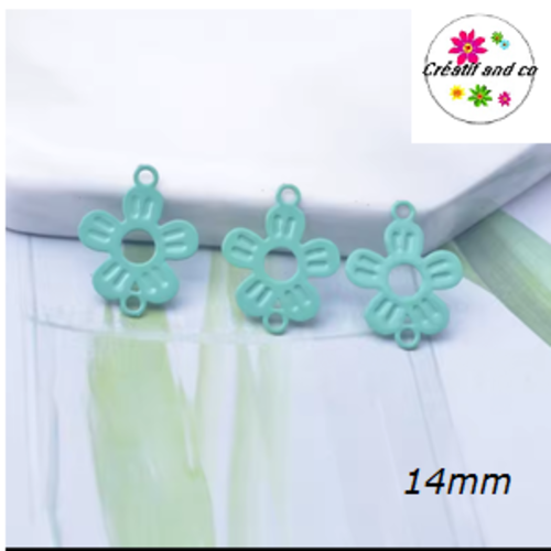 Breloque estampe fleur connecteur vert paon 14mm