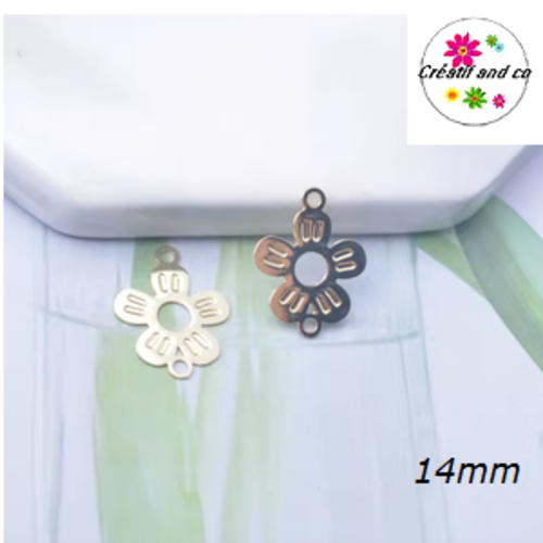 Breloque estampe fleur connecteur dorée 14mm