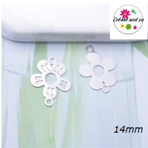 Breloque estampe fleur connecteur argent 14mm