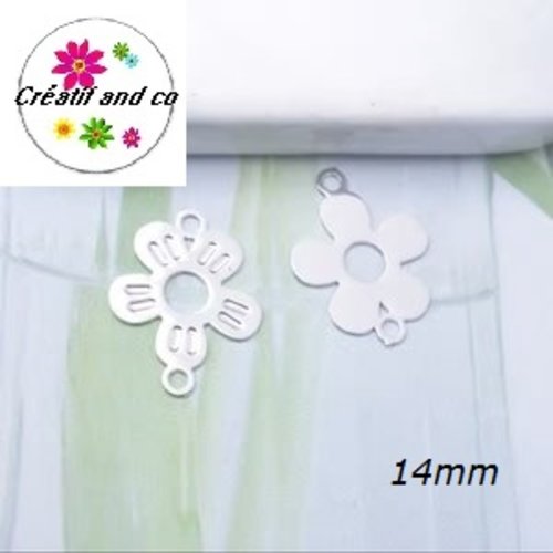 Breloque estampe fleur connecteur argent 14mm