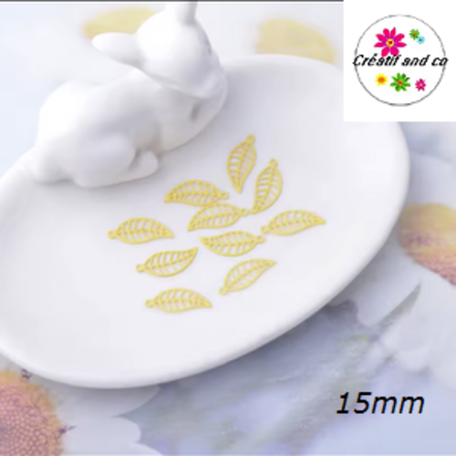 Breloque estampe feuille jaune 15mm