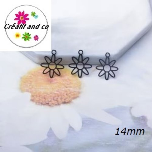 Breloque estampe fleur noire 14mm