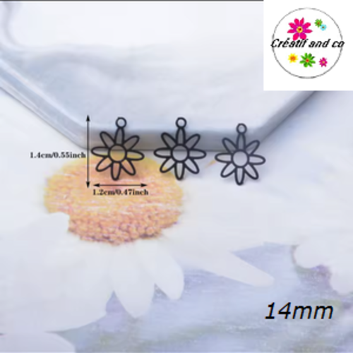Breloque estampe fleur noire 14mm