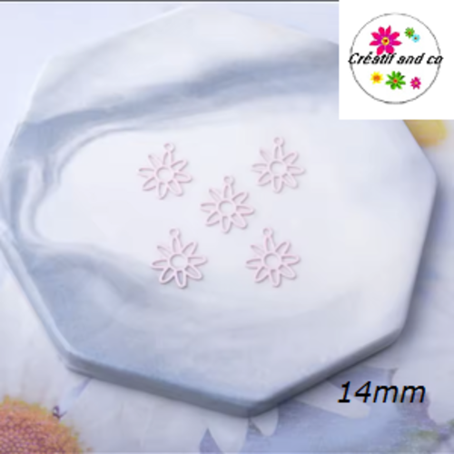 Breloque estampe fleur rose 14mm