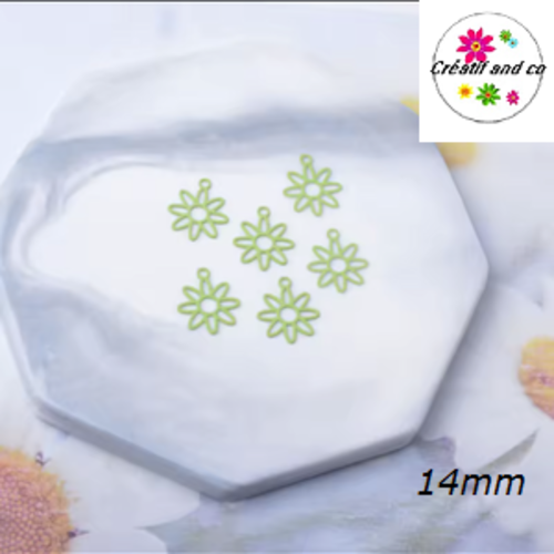 Breloque estampe fleur verte 14mm