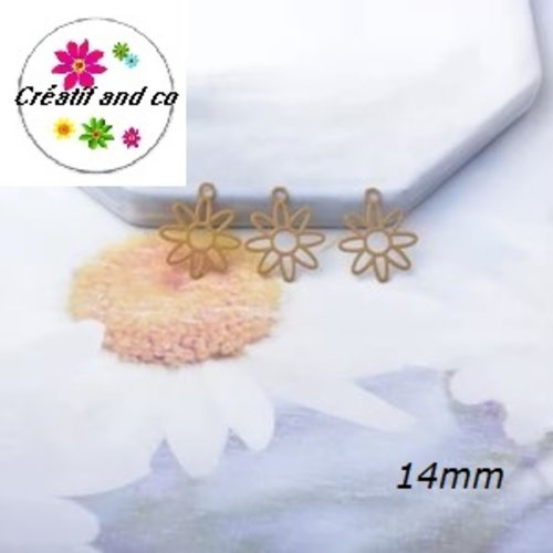 Breloque estampe fleur marron 14mm