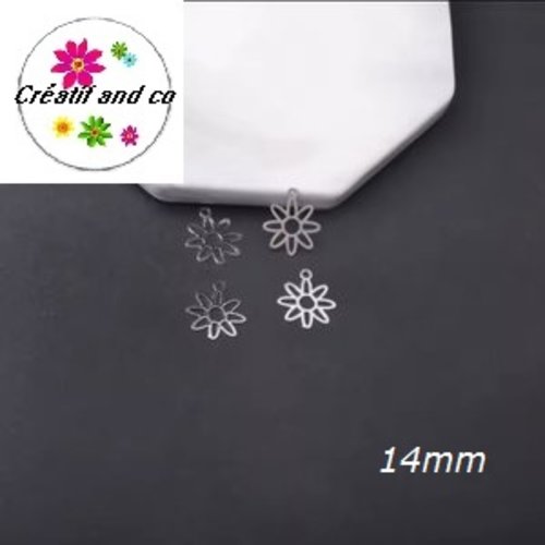 Breloque estampe fleur argent 14mm