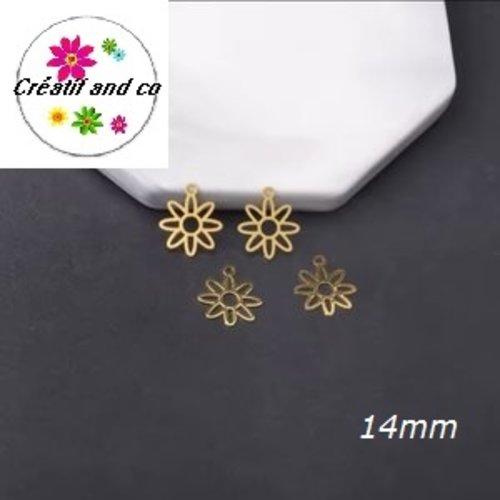 Breloque estampe fleur dorée 14mm