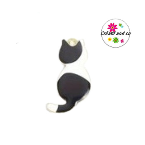 Breloque chat noir et blanc émail 30mm