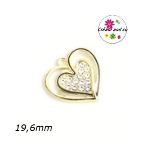 Breloque double coeur doré et strass