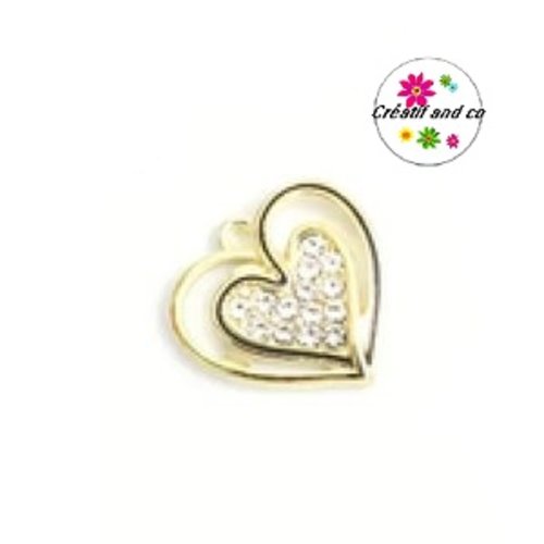 Breloque double coeur doré et strass