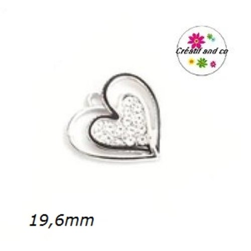 Breloque double coeur argenté et strass