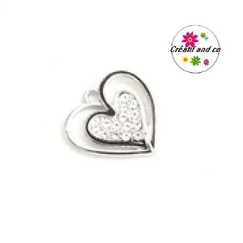 Breloque double coeur argenté et strass