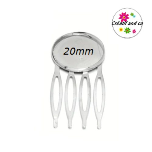 Peigne argenté à 4 dents pour cabochon 20mm