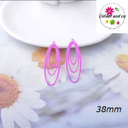 Breloque estampe ovale rose flashy  38mm
