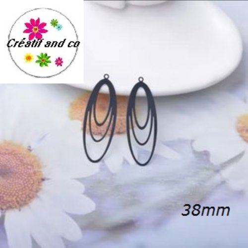 Breloque estampe ovale noire 38mm