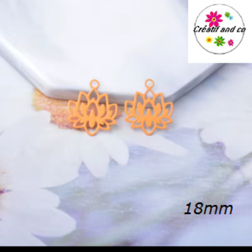 Breloque estampe fleur de nénuphar orange claire 18mm