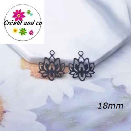 Breloque estampe fleur de nénuphar noire 18mm