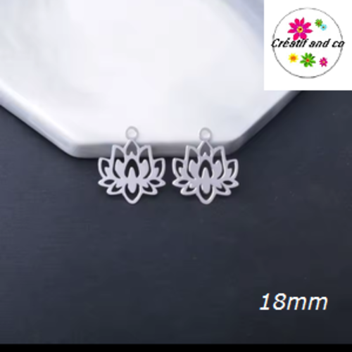 Breloque estampe fleur de nénuphar argent 18mm