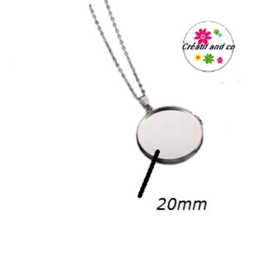 Chaîne acier inoxydable et son pendentif cabochon 20mm