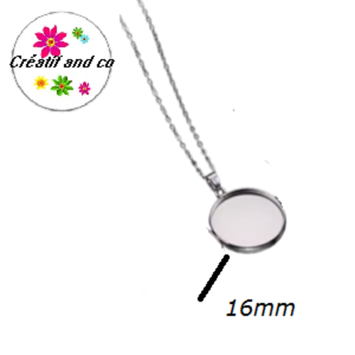 Chaîne acier inoxydable et son pendentif cabochon 16mm