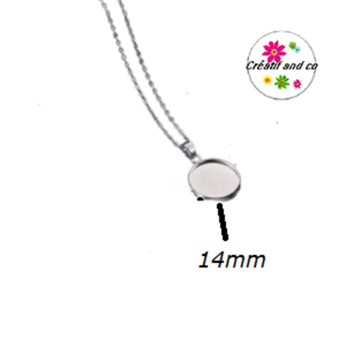 Chaîne acier inoxydable et son pendentif cabochon 14mm