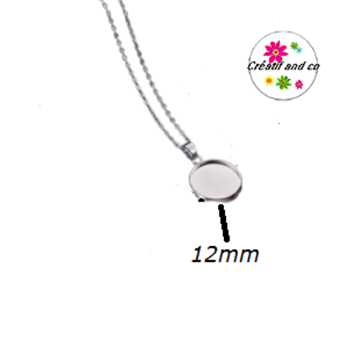 Chaîne acier inoxydable et son pendentif cabochon 12mm