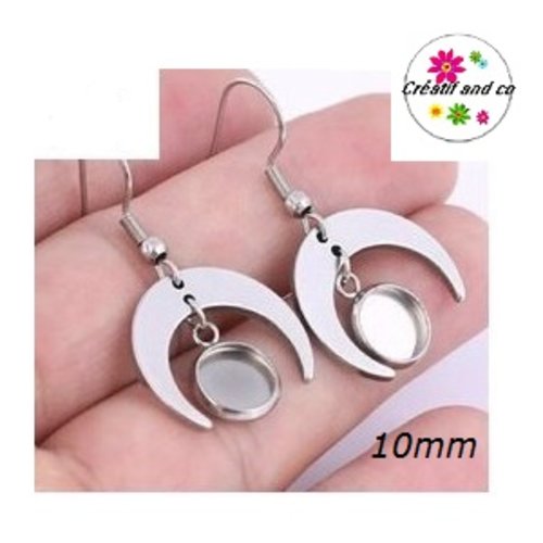 Boucle d'oreille demi lune cabochon 10mm