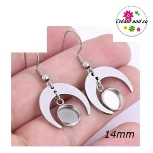 Boucle d'oreille demi lune cabochon 14mm