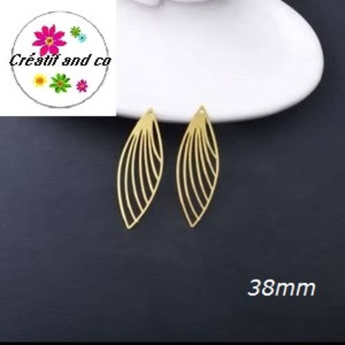 Breloque estampe éventail allongé doré 38mm