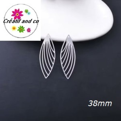 Breloque estampe éventail allongé argent  38mm