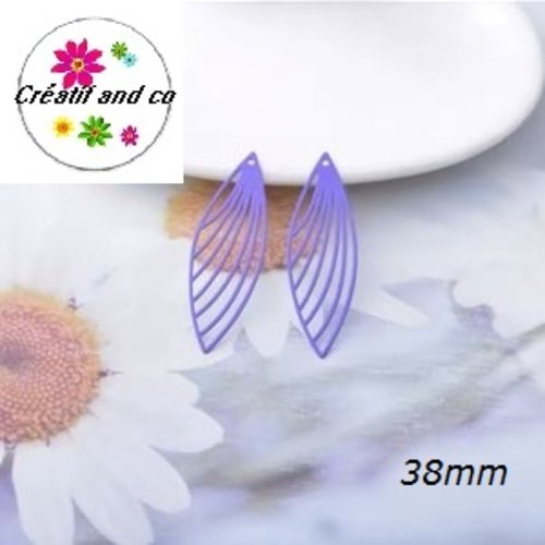 Breloque estampe éventail allongé mauve 38mm