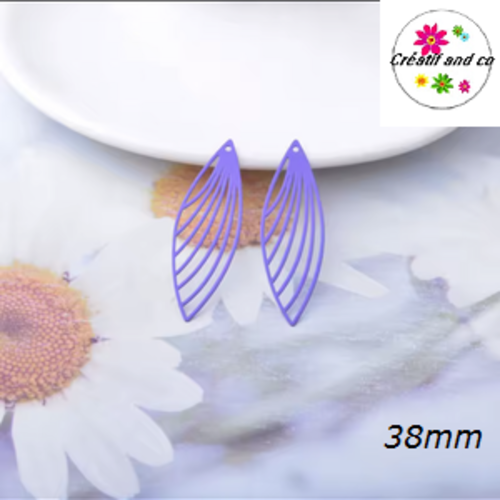 Breloque estampe éventail allongé mauve 38mm