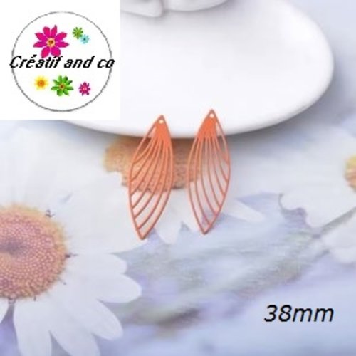 Breloque estampe éventail allongé orange 38mm