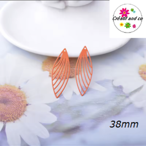 Breloque estampe éventail allongé orange 38mm