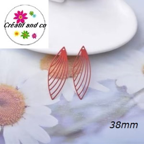 Breloque estampe éventail allongé rouge 38mm