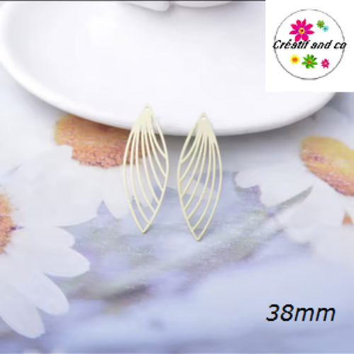 Breloque estampe éventail allongé beige crème  38mm