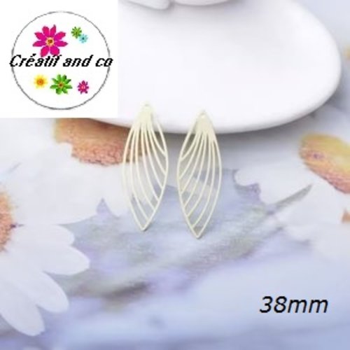 Breloque estampe éventail allongé beige crème  38mm