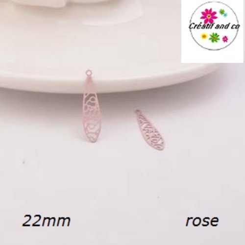 Breloque estampe tige rose 22mm